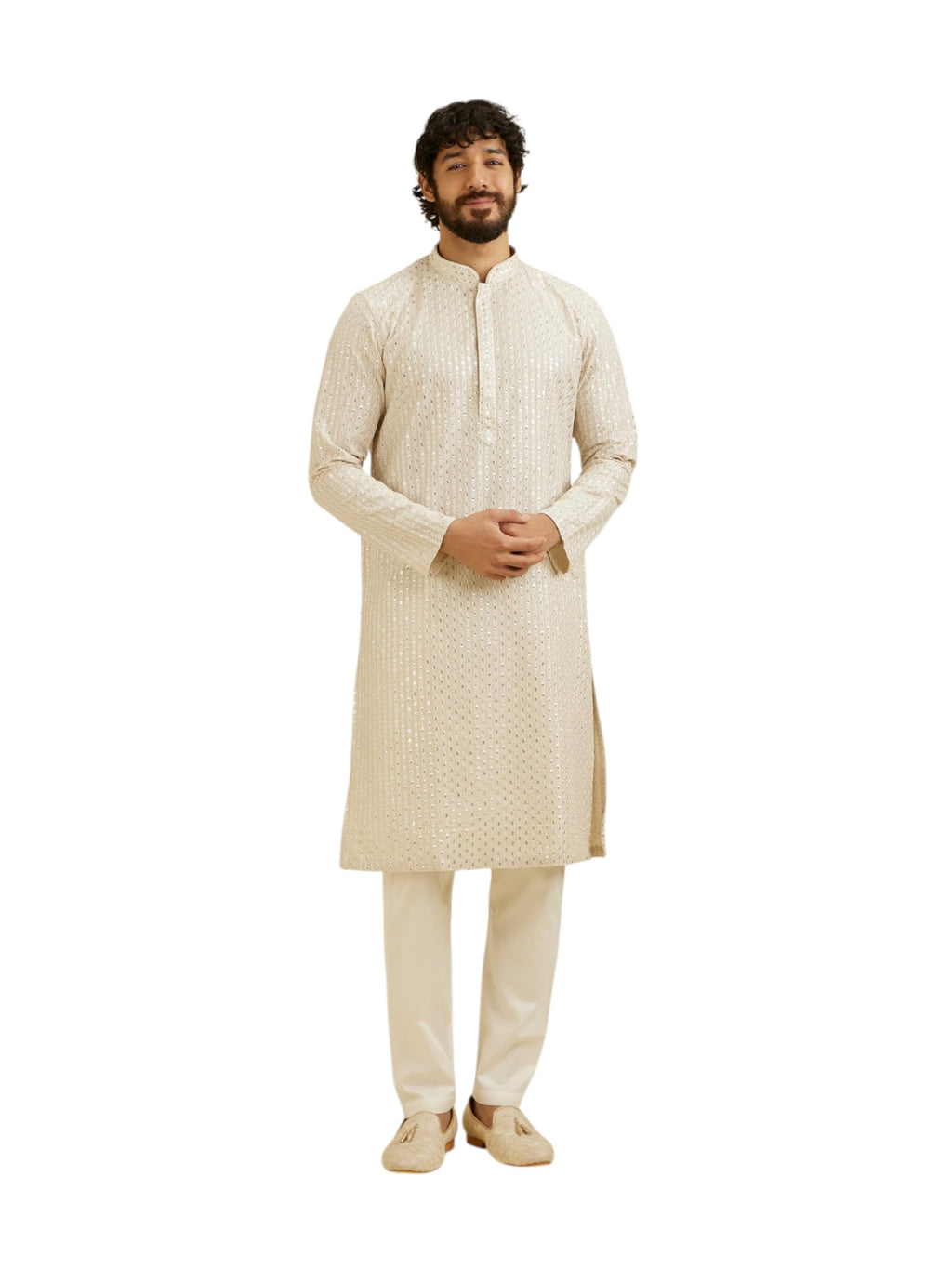 Manyavar Mens Viscose Chikankari Embroidered Sequinned Kurta Set (2pcs)