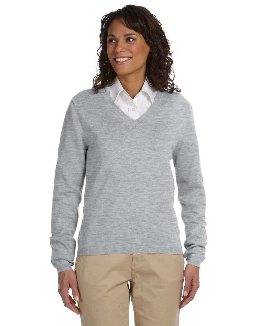 Ladies V-Neck Sweater - gREY HEATHER - S(D0102H7YP5P)