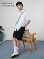 The Souled Store Denim Shorts: Sleek Black Men and Boys Buttoned Knee Length Solid Regular Fit Cotton Denim Shorts