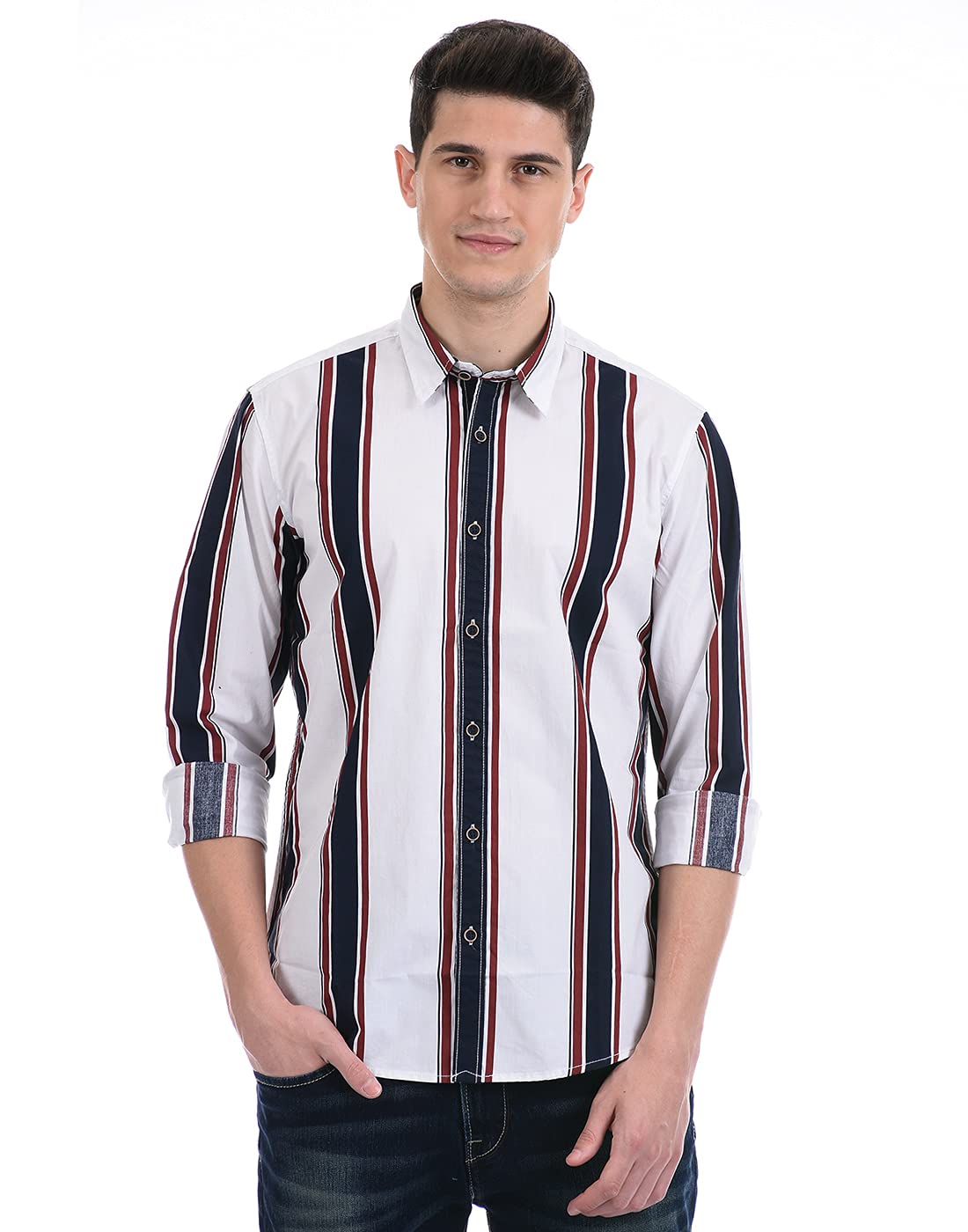 Pepe Jeans MenS Striped Regular Shirt (Pm307188_White S)