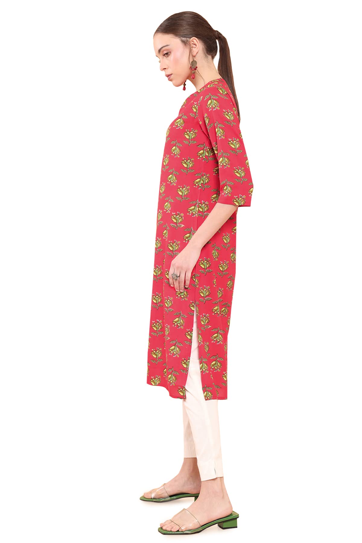 Soch Women Red Rayon Floral Kurta