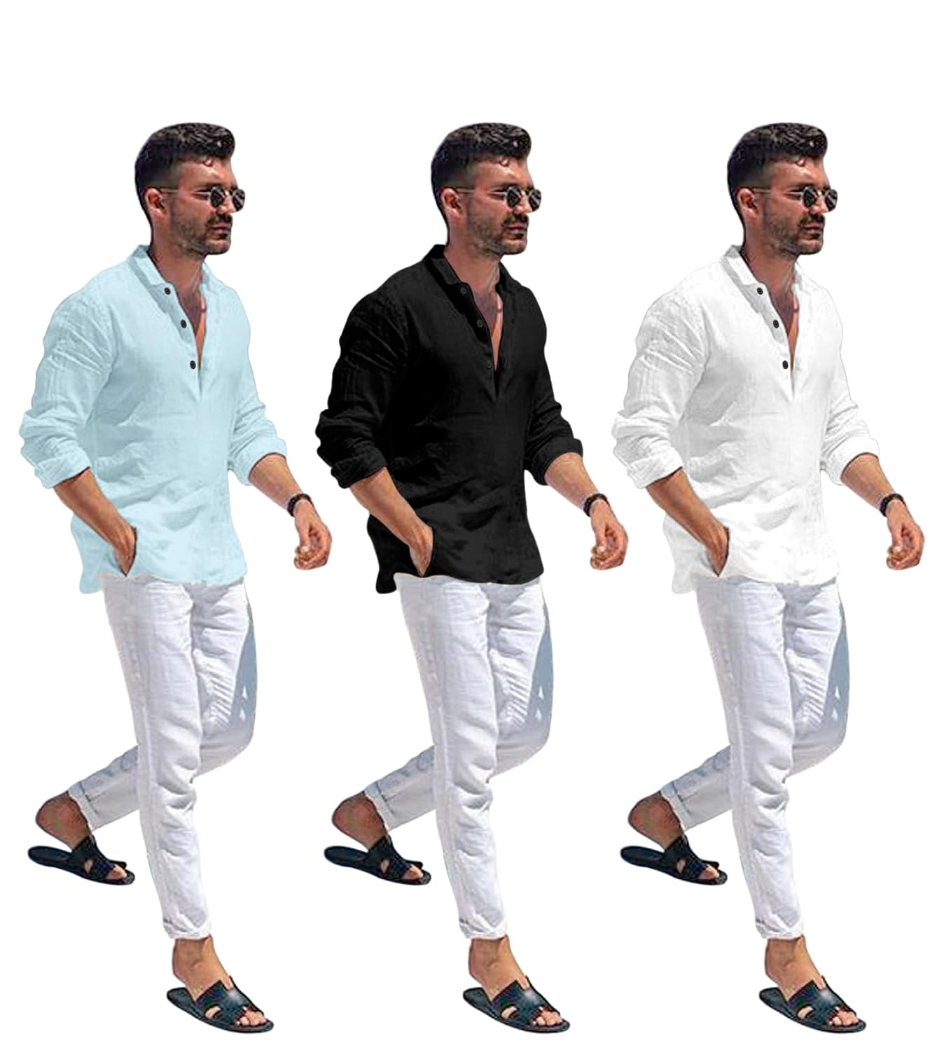 Zartha Combo Of Men Solid Cotton Blend Straight Kurta Shirt Pack Of 3