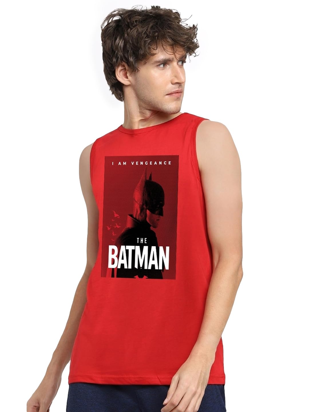Bewakoof Official DC Comics Merchandise Mens Graphic Print Regular Fit Vest_519714_Red_XL