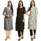 Pinkmint WomenS Crepe Printed Kurta And Pant Set (Pack Of 3)