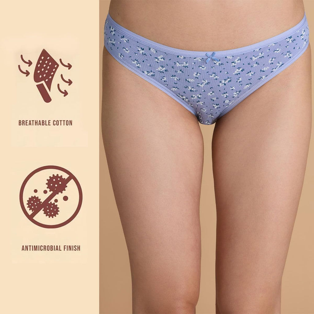 NYKD (NYP030 Assorted (Pack of 3) Low Rise Bikini Panty Underwear for Women | Super Soft, Breathable Cotton with Anti Microbial
