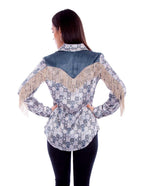 PRINT BLOUSE W/BACK FRINGE