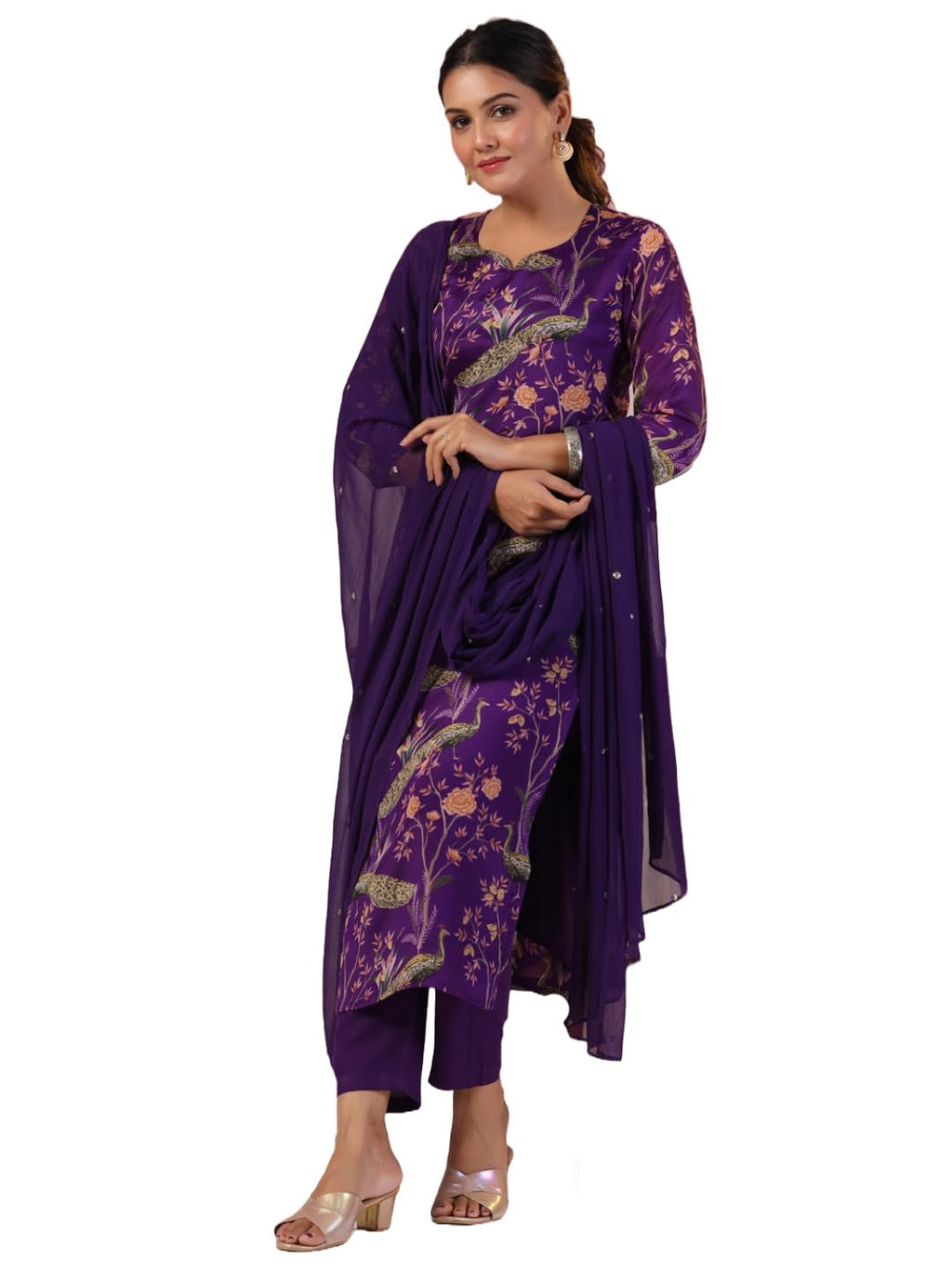 ANNI DESIGNER Womens Rayon Blend Printed Straight Kurta with Pant & Dupatta (GETO Blue_XL_Blue_X-Large)