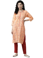 Aarika Womens Peach Colour Cotton Blend Floral Print Kurti (Kurti-W-Lt-1089-Peach-L)