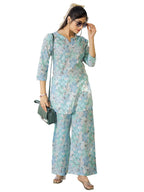 Pinkmint Pure Cotton Co Ord Set For Women L Flower & Leaf Pattern Set L 3/4 Sleeve Co Ord Set