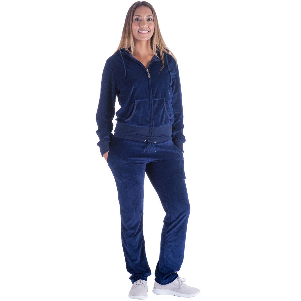 Velvet Womens Sweatsuits Sets Outfit Fleece Active Jumpsuit 2 Pieces Zipper Sweat Hoodie and Long Pants Solid Jogging Sets Navy 