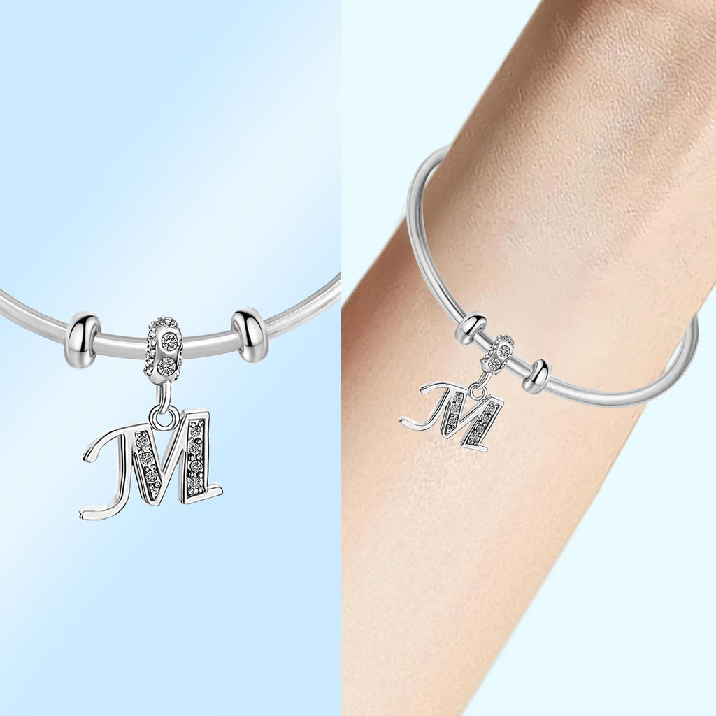 JMQJewelry M Initials Letter M Birthstone April White Alphabet Dangle Mother Daughter Graduation Love Womens Bead Charms for Bra