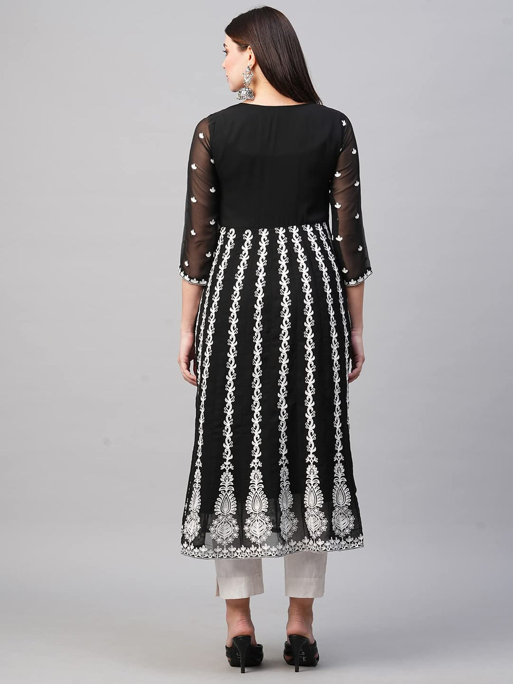 ANNI DESIGNER Womens Georgette Chikankari Embroidered Anarkali Kurti (Naav Black-Nw2_L_Black_Large)