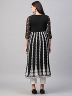 ANNI DESIGNER Womens Georgette Chikankari Embroidered Anarkali Kurti (Naav Black-Nw2_L_Black_Large)