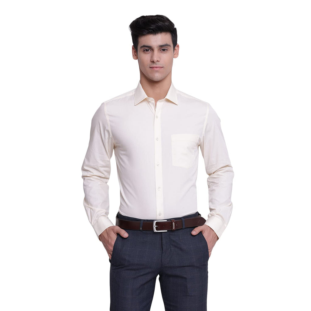 Turtle Men Cotton Cream Slim Fit Solid Formal Shirts