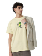 The Souled Store Relaxed T-Shirt: Monday Frog Men and Boys Short Sleeves Round Neck Off White Graphic Printed Relaxed Fit Cotton