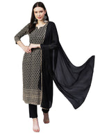 Gosriki Women'S Cotton Blend Embroidered Straight Kurta With Pants & Dupatta (Dumas-Black-Gs_S_Black_Small)