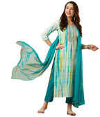 ANNI DESIGNER Womens Cotton Blend Straight Printed Kurta with Pant & Dupatta (Tiedye-RAMA Blue_XL_Blue_X-Large)