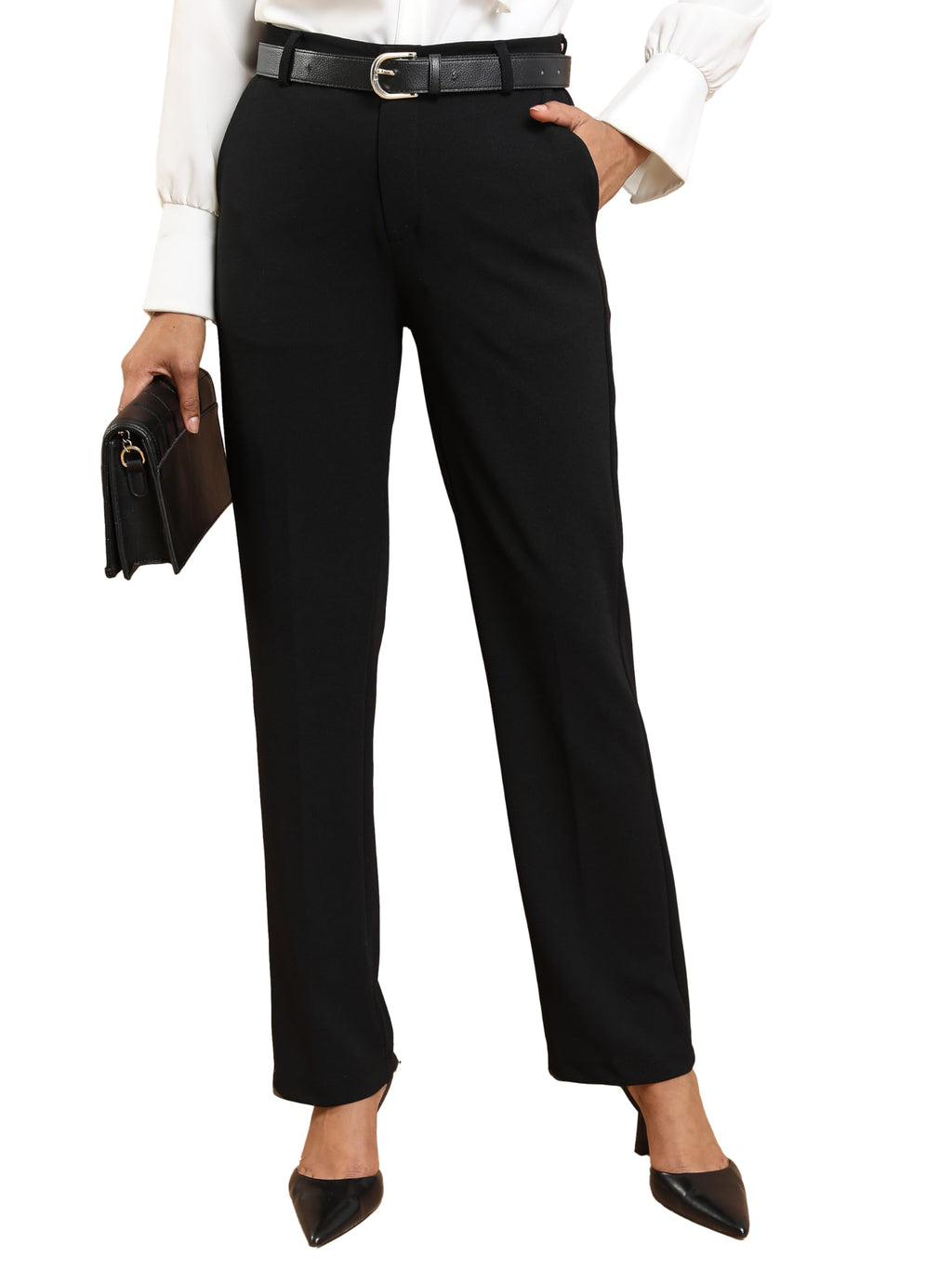 Ketch Women Mid Rise Regular Casual Pants (Khpn000018_Black, Large)