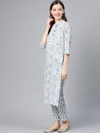 Idalia Printed Blue Kurta Set With Printed Pants