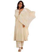 Libas Womens Embroidered Cotton A-Line Kurta With Trousers And Dupatta