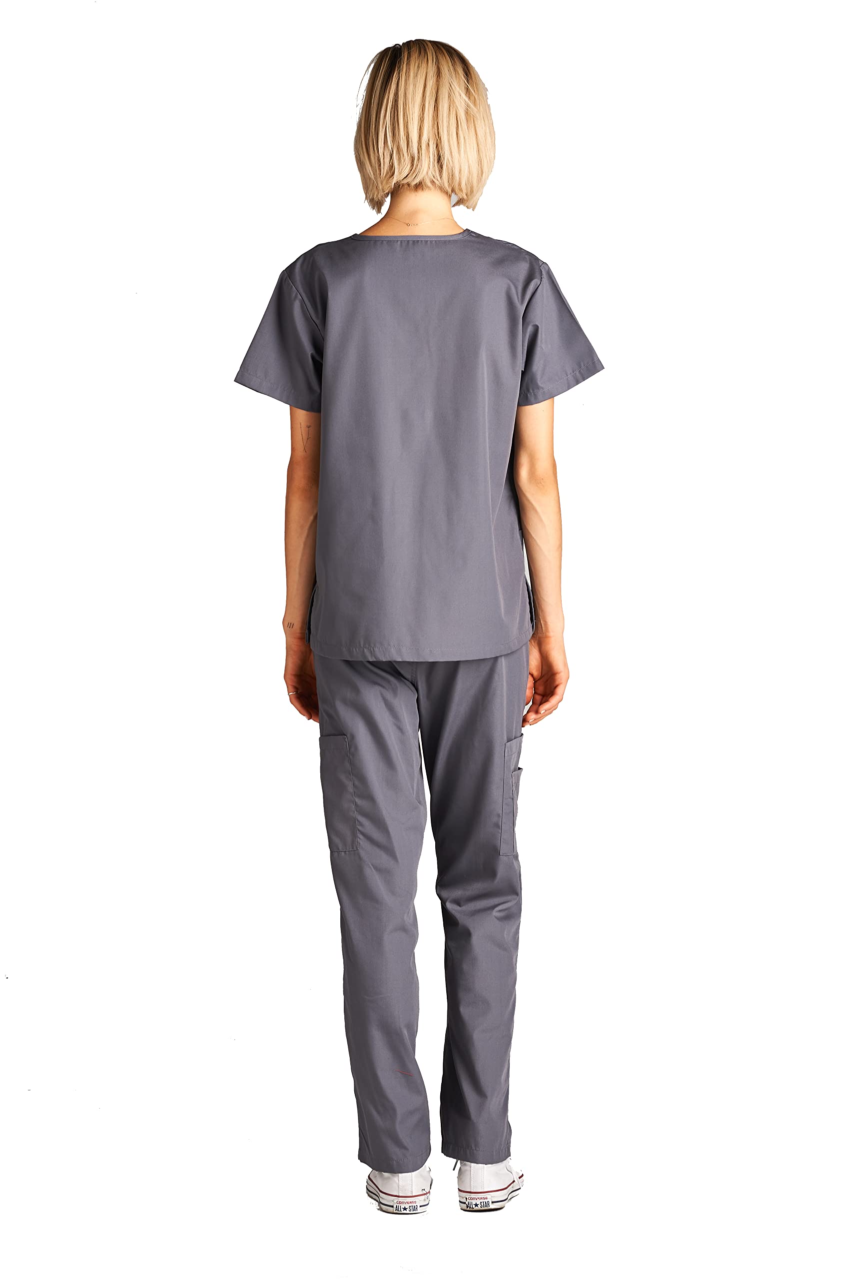Dagacci Scrubs Medical Uniform Women and Man Scrubs Set Medical Scrubs Top and Pants, Petwer Gray, Medium