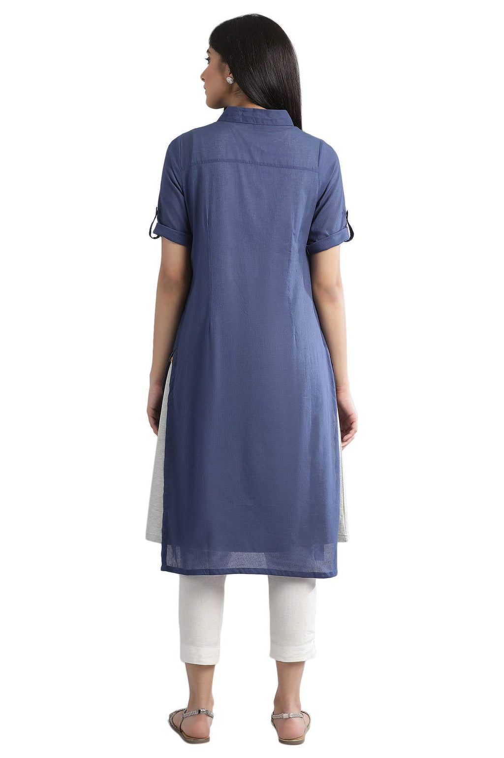 Aurelia Women'S Cotton Blend Navy Collar Neck Dress Knee-Length & Gillet