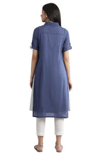 Aurelia Women'S Cotton Blend Navy Collar Neck Dress Knee-Length & Gillet