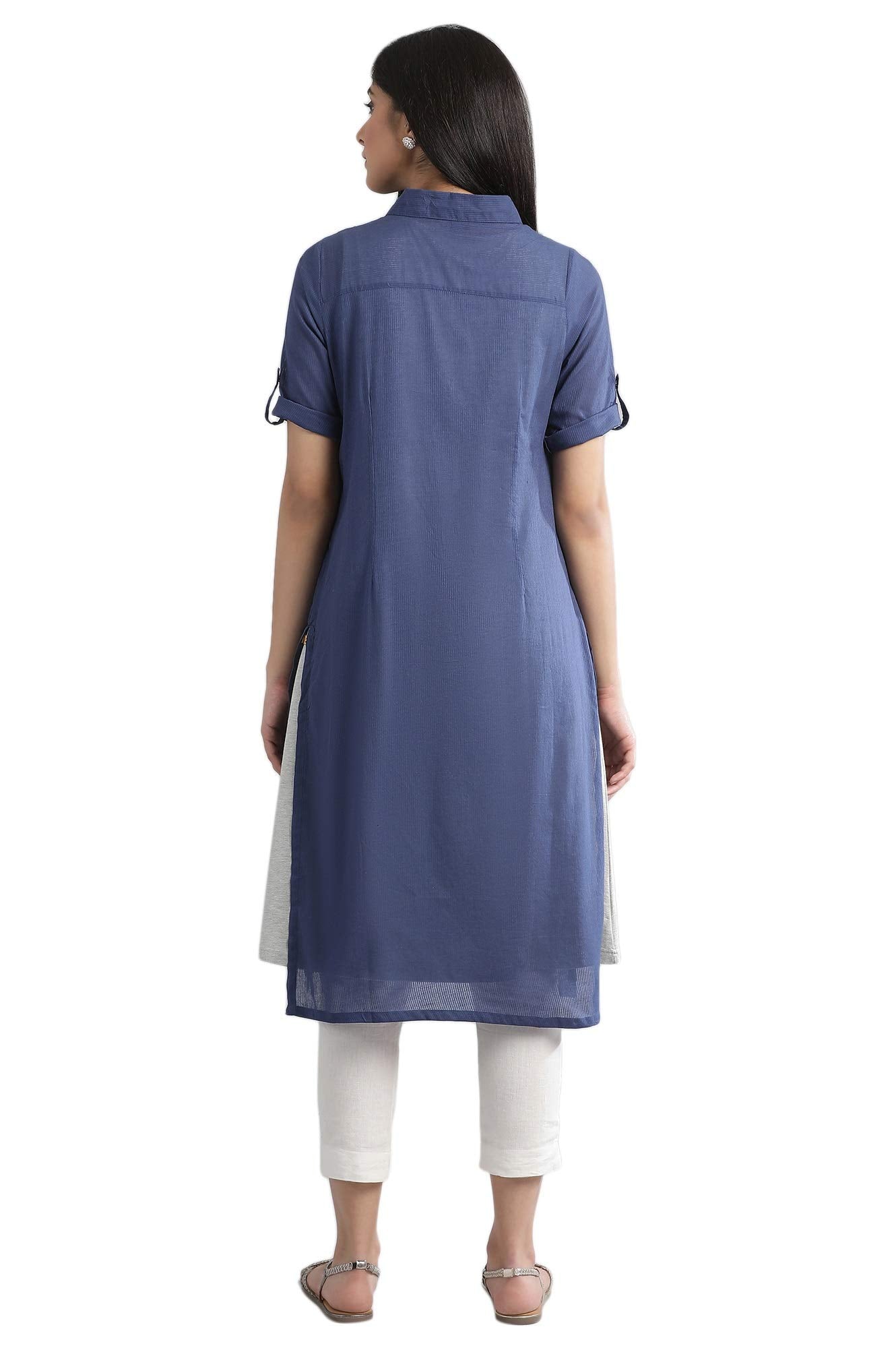 Aurelia Women'S Cotton Blend Navy Collar Neck Dress Knee-Length & Gillet