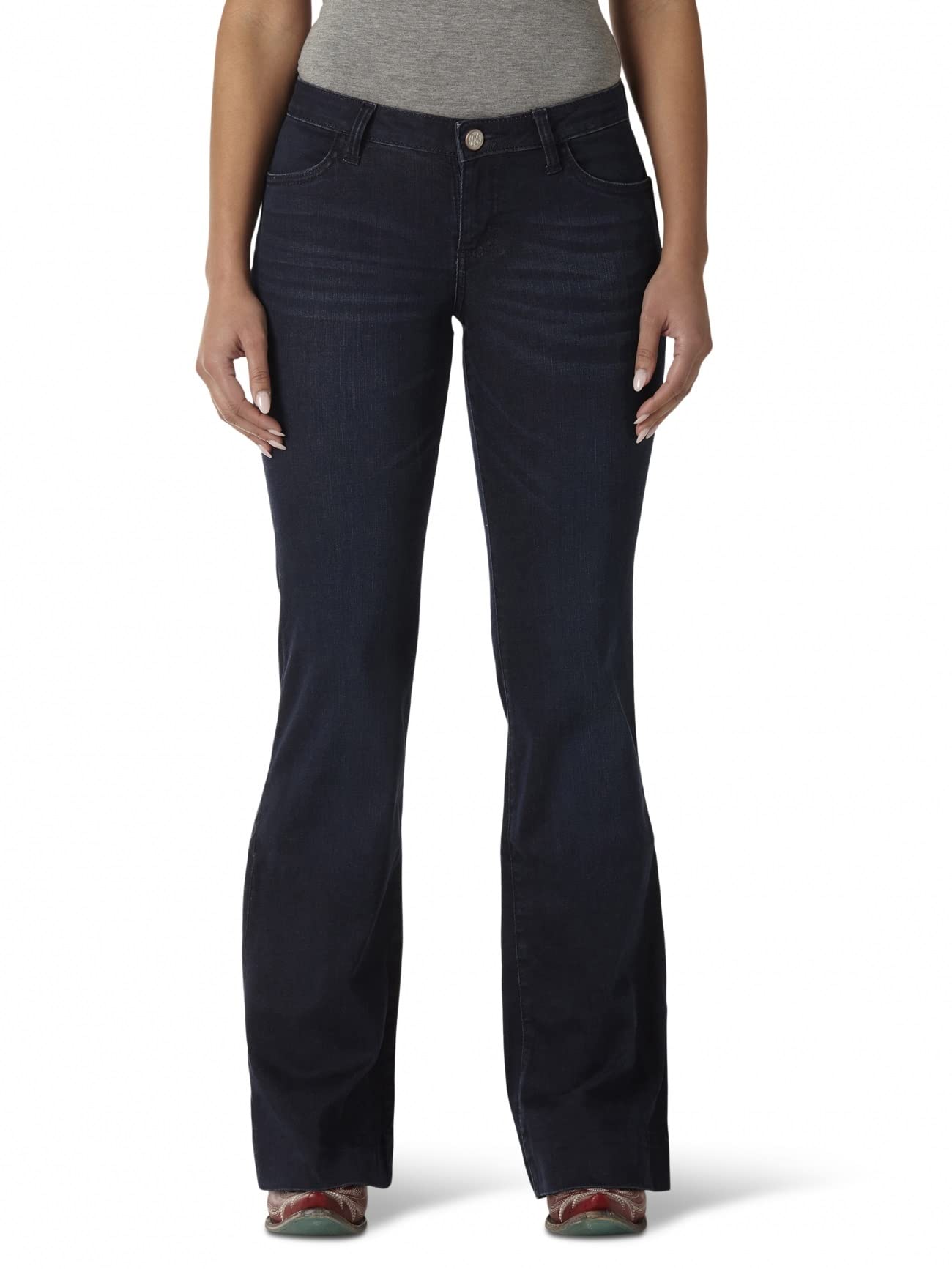 Wrangler Women's Retro Mae Mid Rise Wide Leg Trouser Jean, Dark Blue, 9 Long