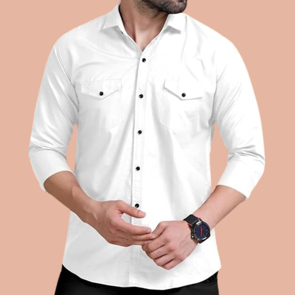 Rebelify Double Pocket MenS Casual Shirt - Regular Fit, Solid Spread Collar, Versatile Everyday Wear, Comfortable And Stylish De