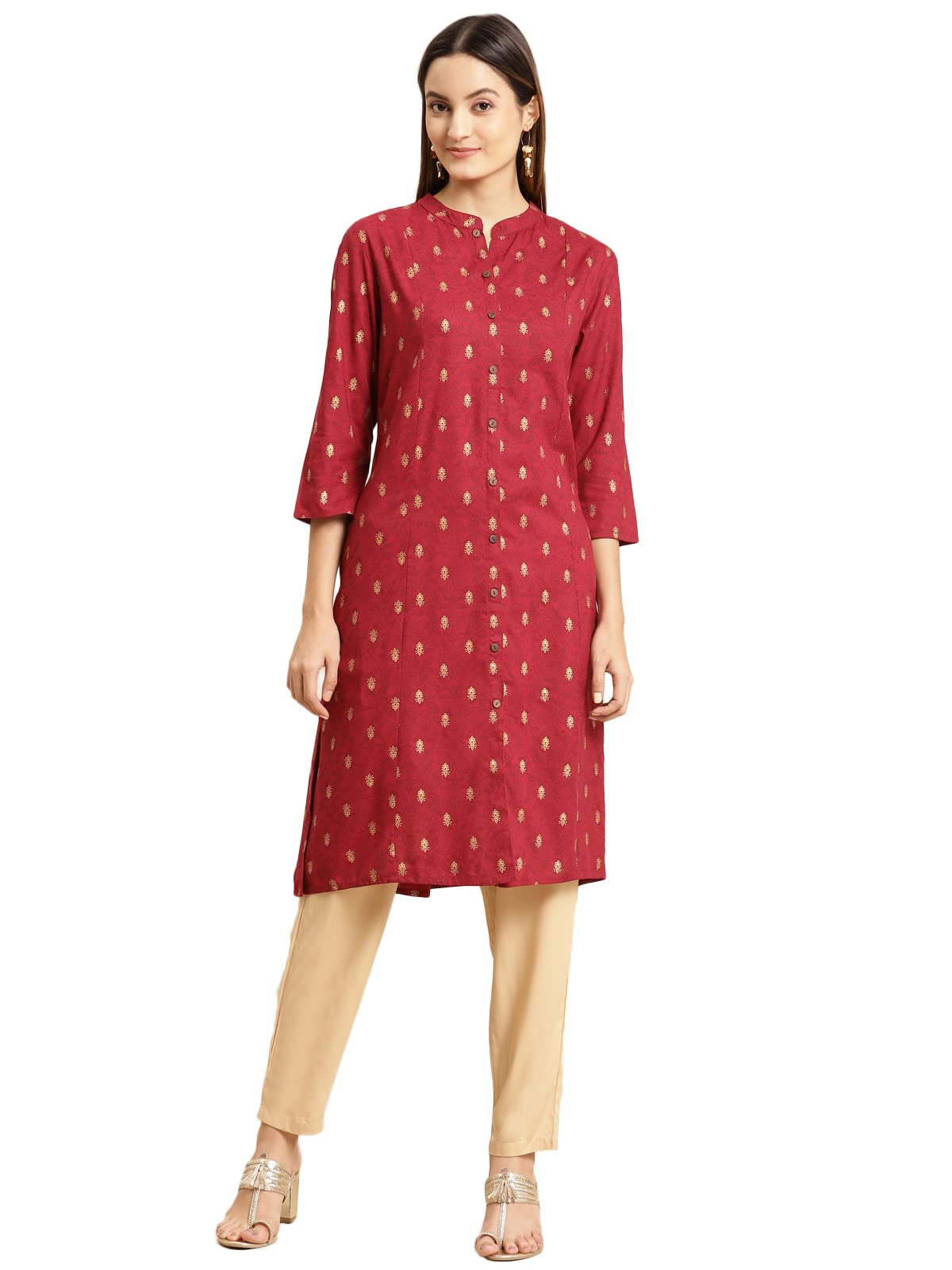 Rangita Maroon Rayon Knee Length Printed A-Line Kurti For Women | Kurta For Women_L