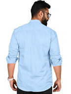 Royalscout MenS Cotton Polyester Blend Solid Regular Fit Full Sleeve Short Kurta Sky