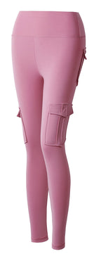 JEGGE High Waist Yoga Leggings with 4 Pockets,Tummy Control Workout Running 4 Way Stretch Cargo Pocket Leggings (Pink, Medium)