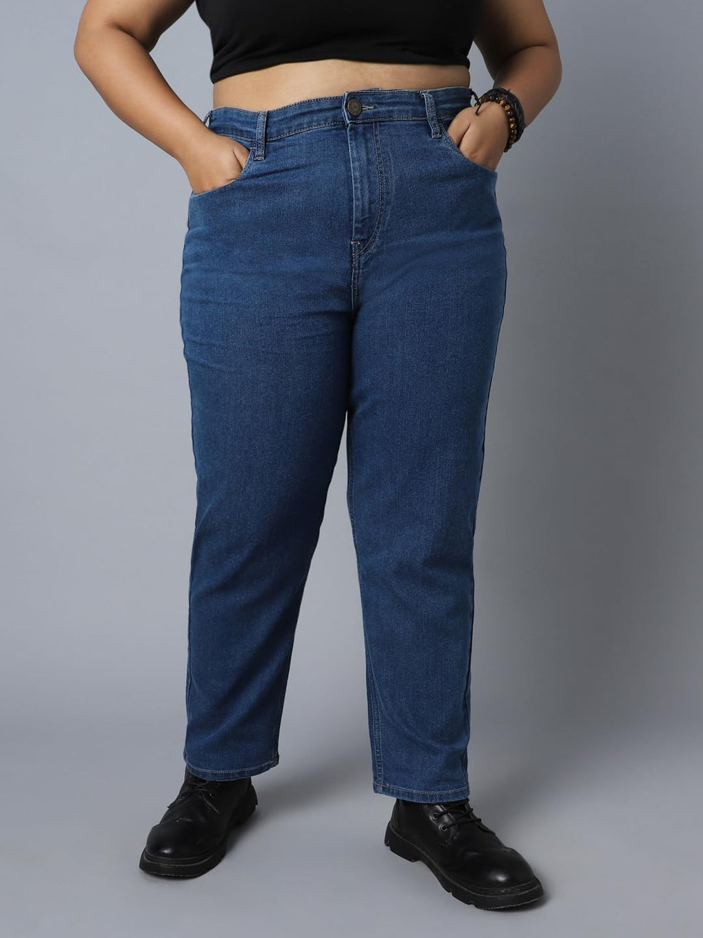 High Star Women Plus Size Straight Fit High-Rise Stretchable Jeans
