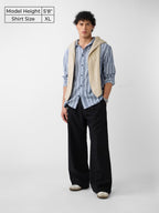The Souled Store Cotton Linen Stripes: Nautical Men and Boys Long Sleeves Collared Neck Button Front Grey Striped Regular Fit Li