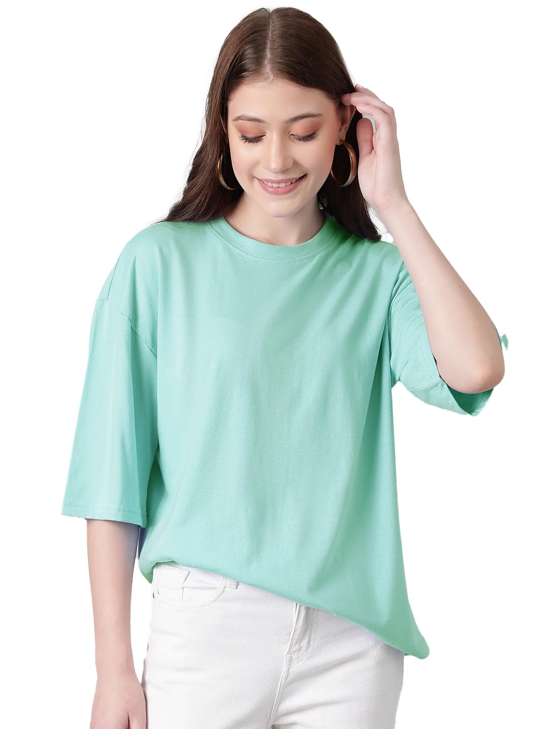 Kotty WomenS Cotton Blend Solid Oversized T-Shirts