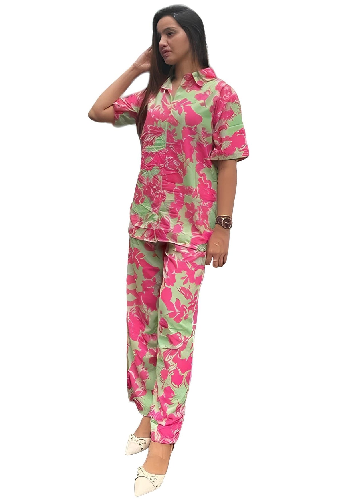 My Swag Casual 2 Piece Co Ord Set Loose Fit Matching Shirt & Bottom Printed Summer Outfit CoOrds Set for Women & Girls