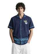 The Indian Garage Co Mens Relaxed Fit Embroidered Cuban Collar Half Sleeves Resort Sweater