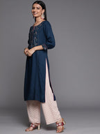 Libas Blue Printed Rayon Straight Kurta