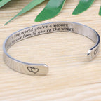 Memgift Bracelet for Mom Mothers Day Christmas Birthday Thanksgiving Day Gifts Cuff 316L Stainless Steel Jewelry To the World Yo
