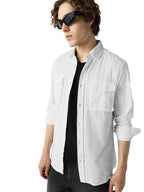 Bewakoof Mens Textured Regular Fit Full Sleeve Collar Cotton Shirt_646393_White_M