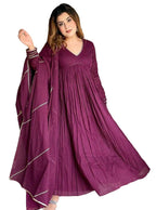 ANNI DESIGNER Womens Rayon Viscose Yoke Anarkali Kurta with Pant & Dupatta (Suruchi Wine_XXL_Wine_XX-Large)