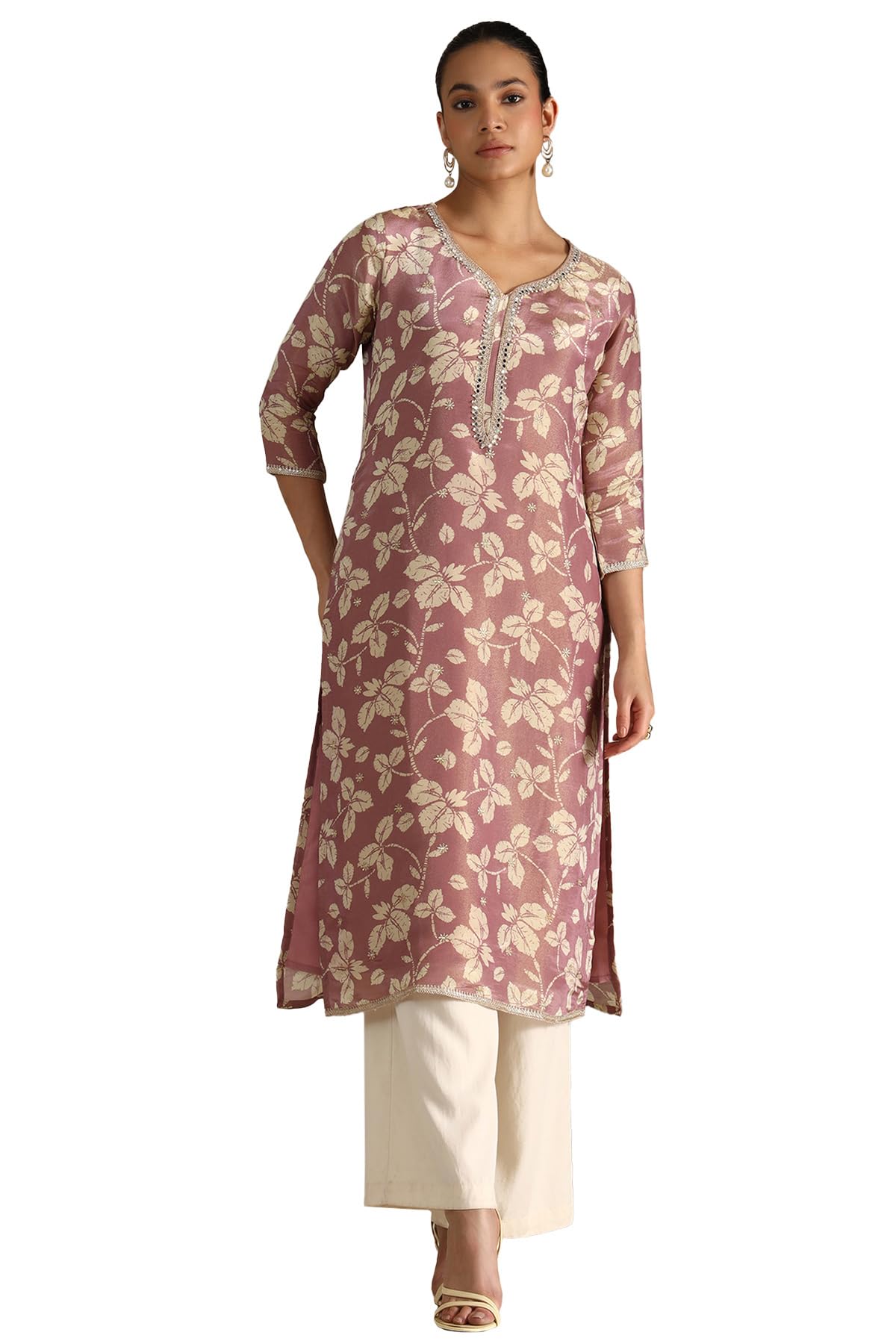 Soch Women Tissue Floral Print Kurta with Mirror Work