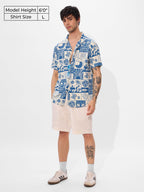 The Souled Store Summer Vibe Men and Boys Short Sleeves Collared Neck Button Front Blue and White All Over Printed Regular Fit C