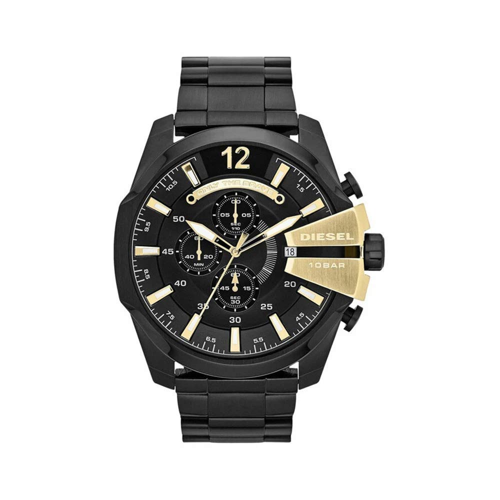 Diesel Mega Chief Stainless Steel Chronograph Men's Watch, Color: Black (Model: DZ4338)