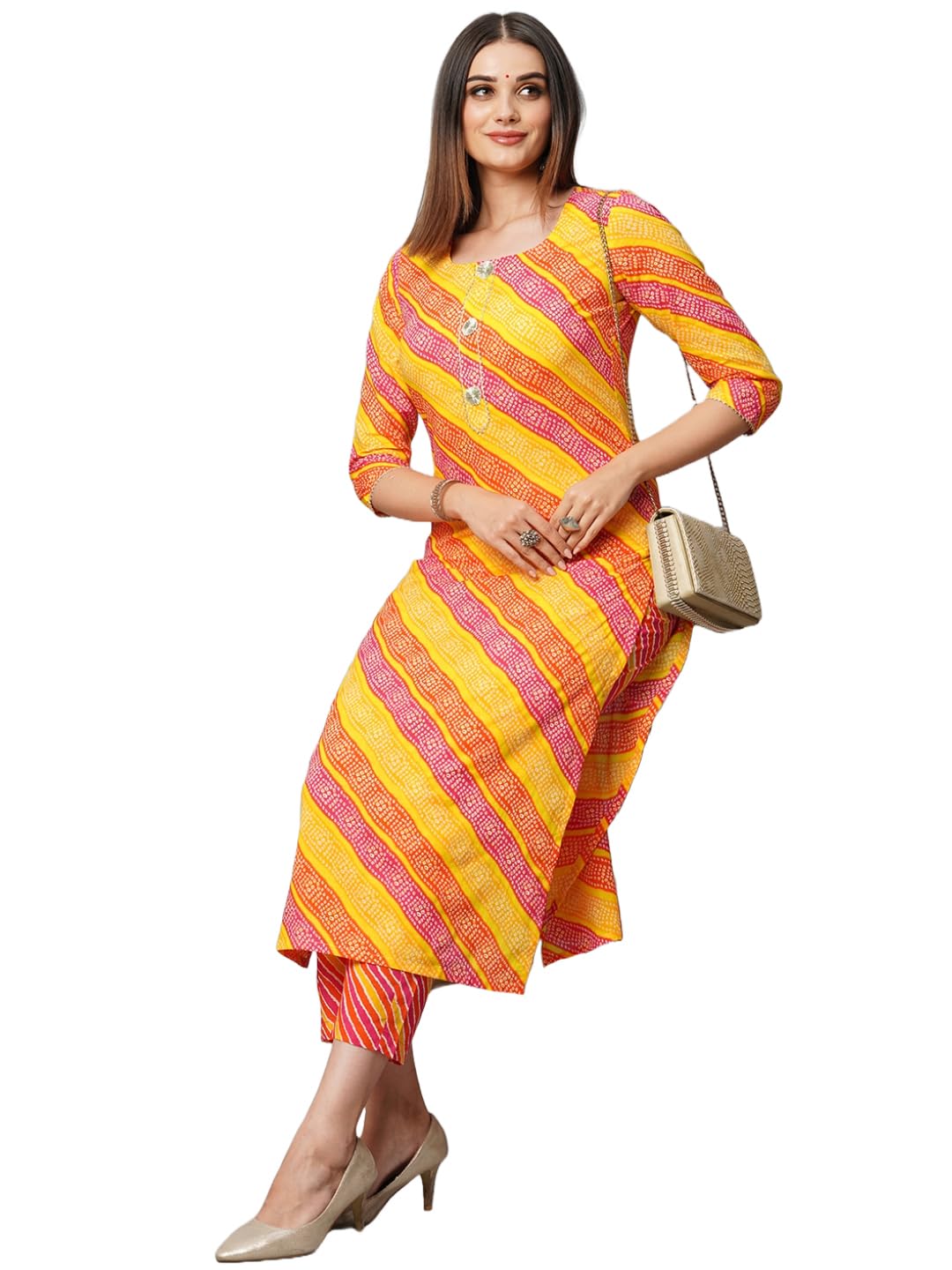 ANNI DESIGNER Womens Cotton Blend Straight Printed Kurta with Pant Set (Sumali Red_L_Red_Large)