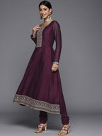 Libas Womens Silk Blend Kurta Sets (33458O_Purple