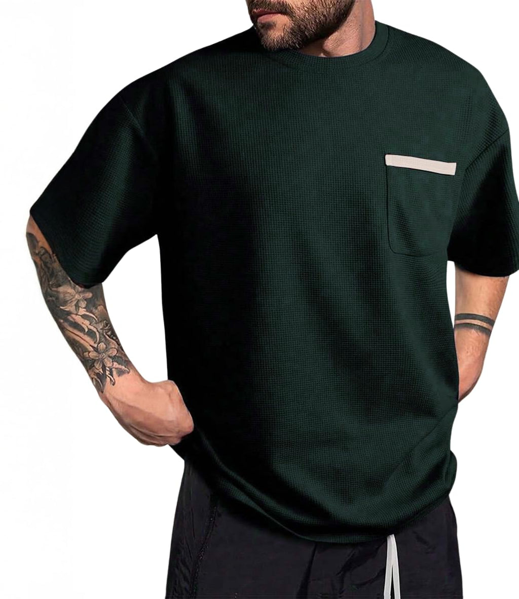 Indoprimo MenS Polyester T Shirt With Pocket Half Sleeves Round Neck Line Solid Pattern Loose Fit Classic Style And Standard Le