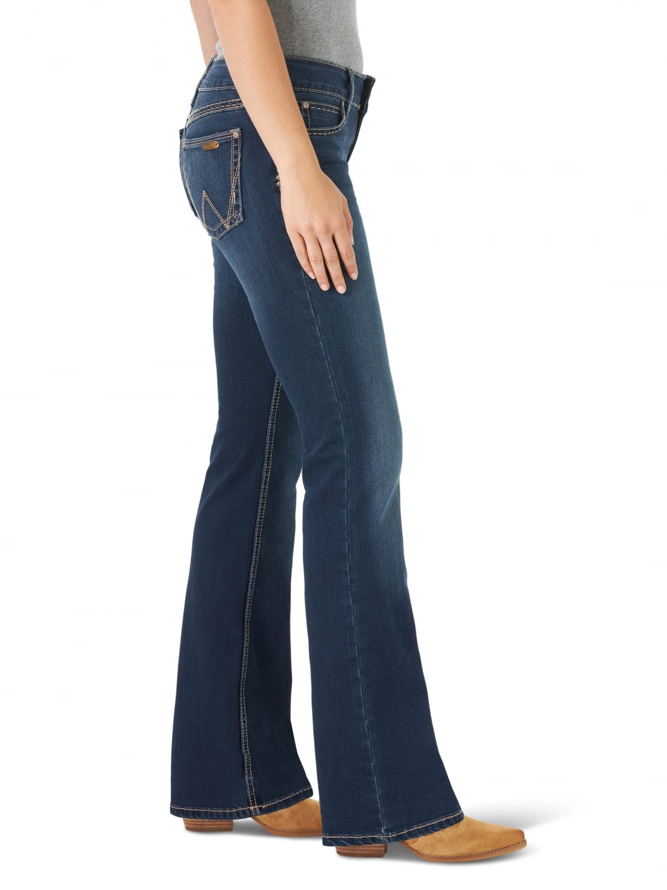 Wrangler Women's Retro Mae Mid Rise Stretch Boot Cut Jean, Dark Wash, 15W x 32L