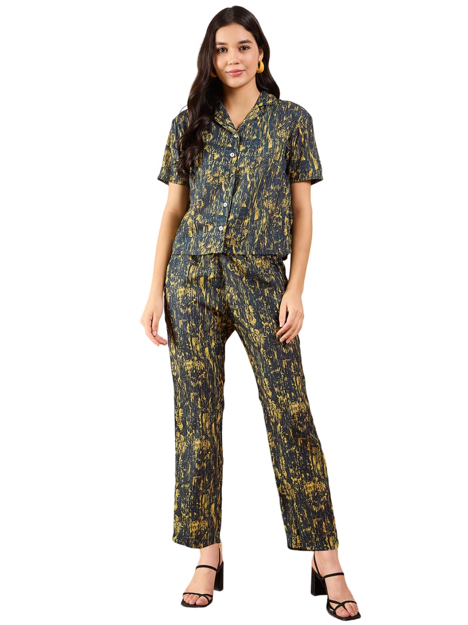 Modeve Women Shirt Pant Navy Abstract Print Co-Ord Set_X-Large